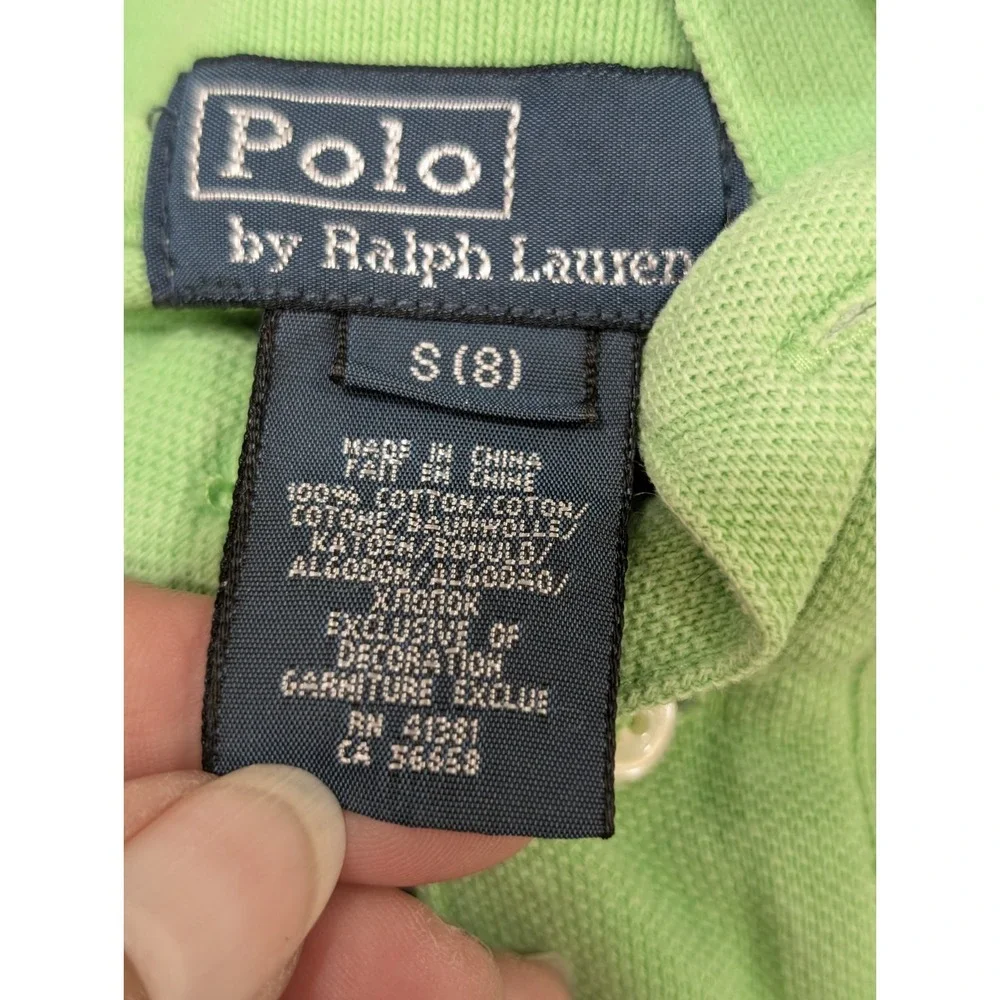 Polo‎ Ralph Lauren Little Boys Green Short Sleeve Cotton Shirt Sz. 8 Orange Pony
